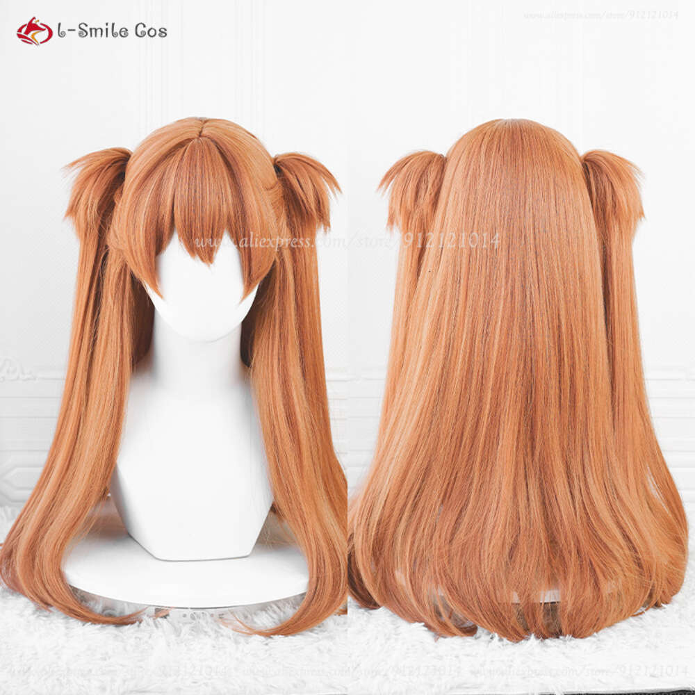 Catsuit Kostüme Anime EVA Asuka Langley Soryu Cosplay 68 cm Orange Braun Pferdeschwanz Clips Haarnadel Hitzebeständige Haar + Perücke Kappe