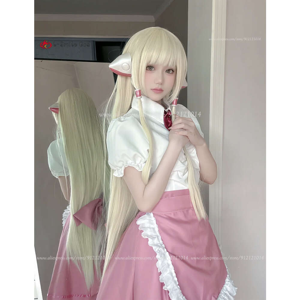 Catsuit Costumes Anime Chobits Chii Cosplay 130cm Golden Blonde Straight Heat Resistance Hair Accessories Halloween Party Wigs + Wig Cap