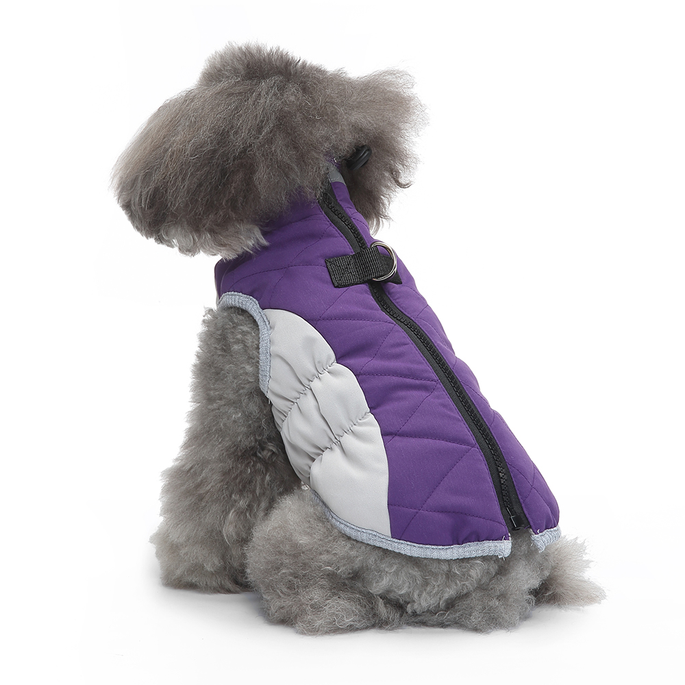 Casacos de inverno para cães pequenos, médios e médios, colete de lã para cães com arnês embutido, traje de neve para cães à prova d'água, jaqueta de inverno para cães à prova de vento, roxo