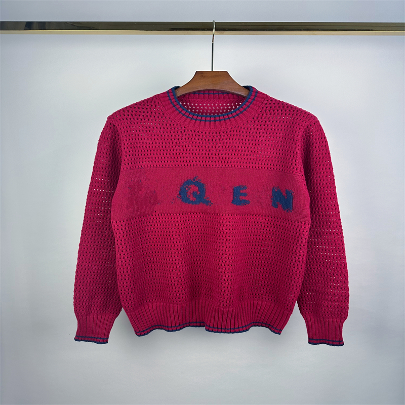 Новый сетевой свитер красного цвета, мужской жаккардовый толстый свитер с геометрическими буквами, молодежный тренд, мужские и женские свитера S-2XL