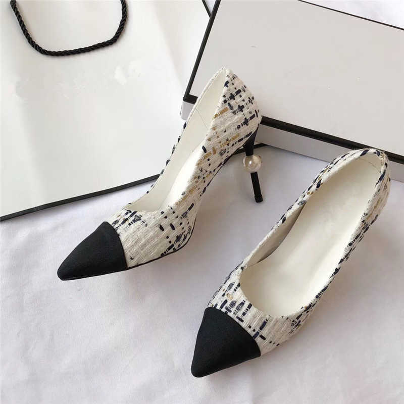 spring new fashion celebrities xiaoxiangfeng color matching pearl thin professional versatile shallow mouth high heels women's