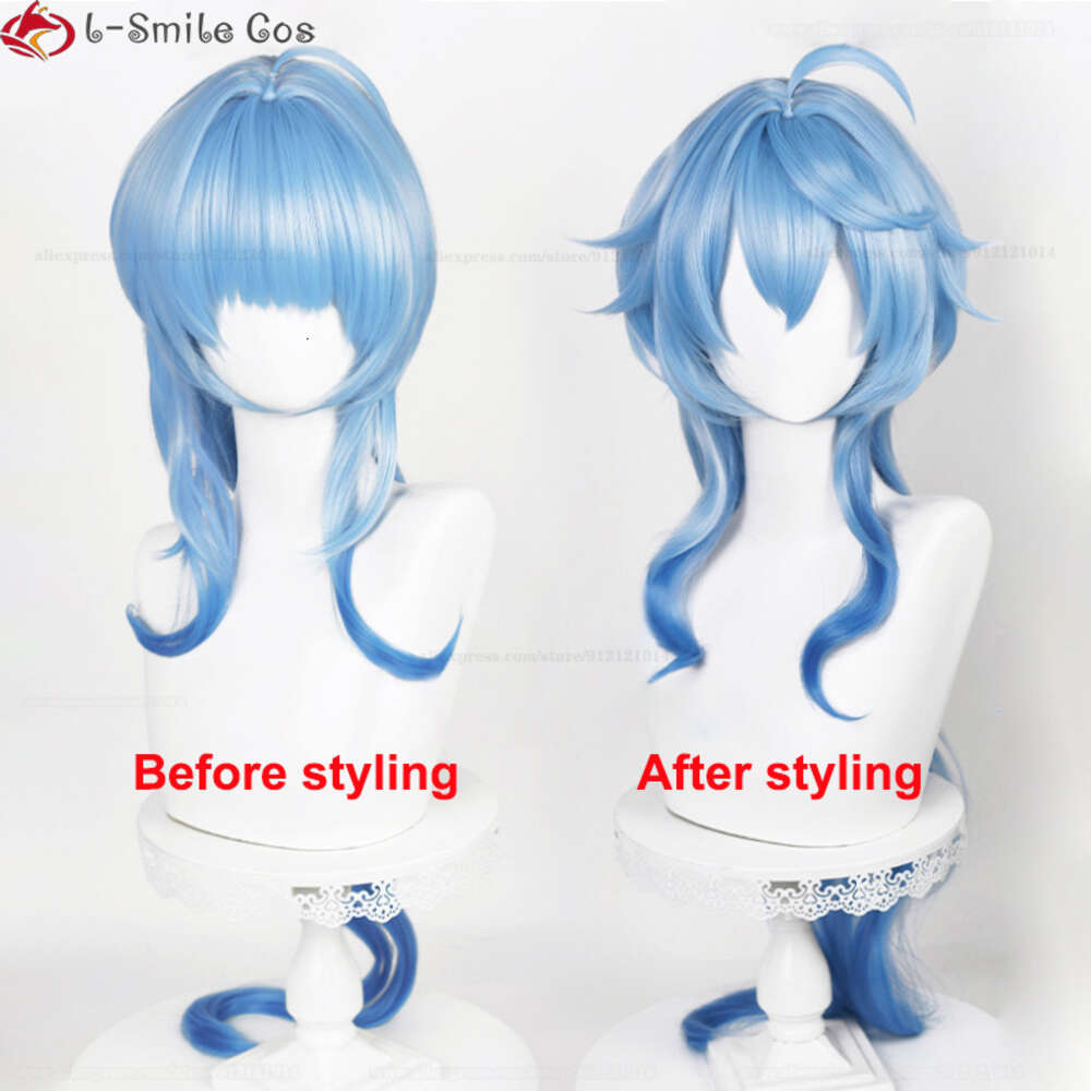 Catsuit Costumes New Cosplay Genshin Impact Ganyu 95cm Long Blue Gradient with Bangs Trimmed Heat Resistant Hair Cute Wigs + Wig Cap