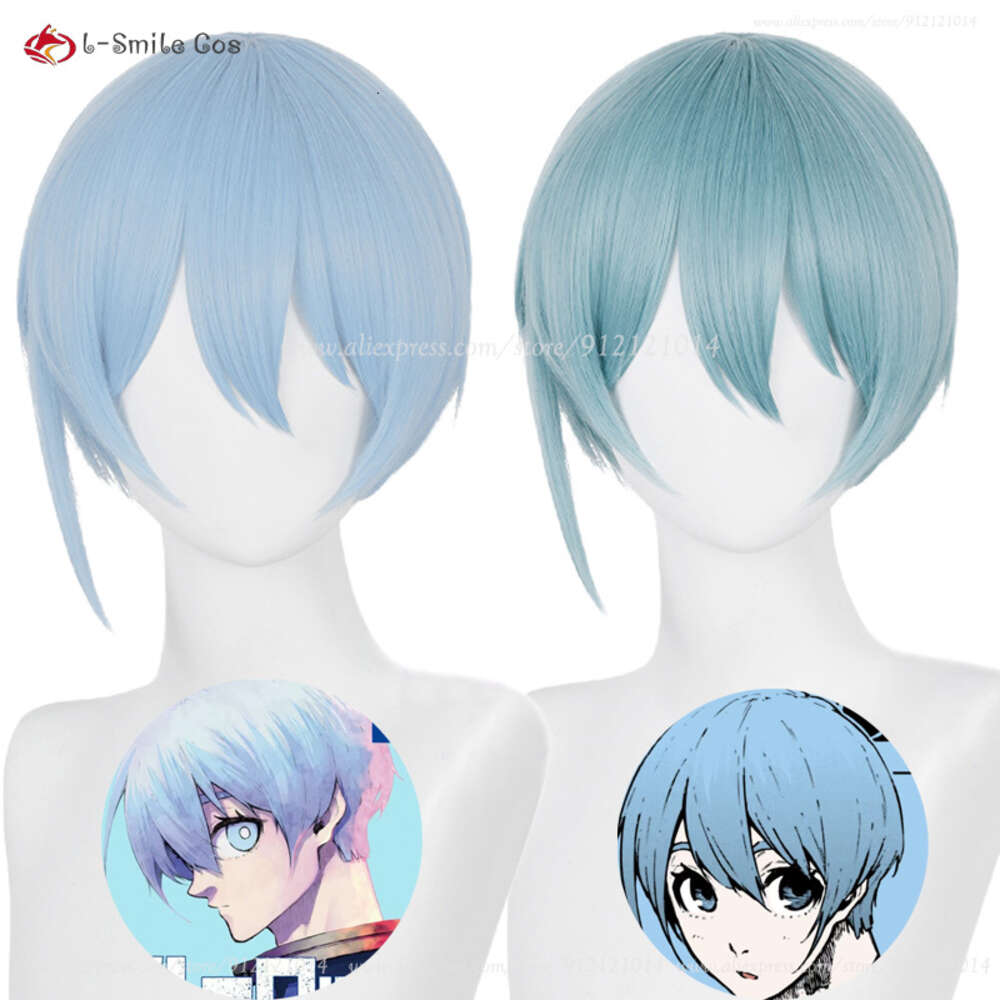 Costumes Catsuit Anime Lock Hiori Yo Cosplay, perruques bleu clair de 28cm, cheveux synthétiques résistants à la chaleur, Costumes d'halloween + bonnet de perruque