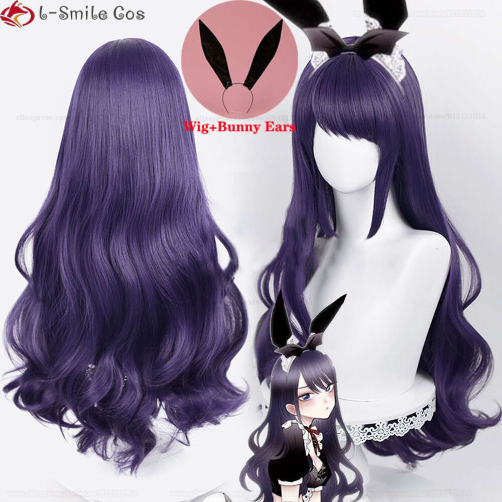 Catsuit Costumes Anime My Dress-up Darling Cosplay Marin Kitagawa Perruque Sexy Bunny Girl 80 cm Court Violet Foncé Résistant À La Chaleur Synthétique Perruques De Cheveux