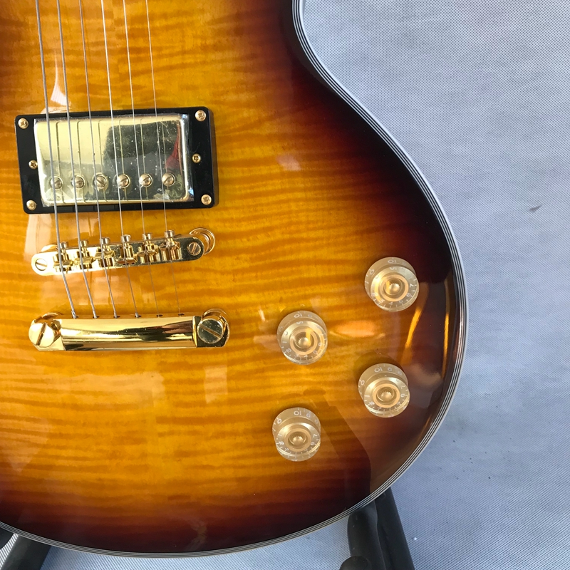 Guitarra eléctrica LP de 6 cuerdas personalizada en tienda de fábrica. Guitarra tigre amarilla. Entrega gratis