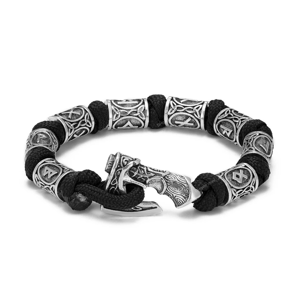 Bracelets d'enveloppement d'axes vikings nordiques pour hommes, marteau Mjolnir, paracorde de Camping, corde de survie, amulette, bijoux masculins faits à la main, cadeaux à la mode