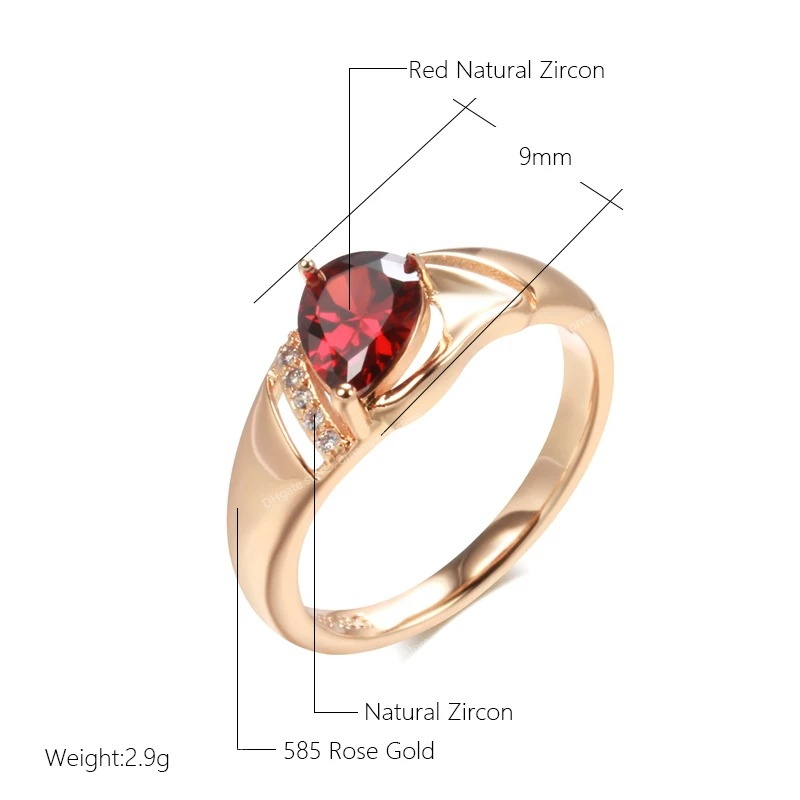 Oval Red Natural Zircon Rings for Women 585 Rose Golden Elegant Party Fine Jewelry Utsökta Gift Fashion Jewelryrings Automotive Telefoner Tillbehör Datorer Datorer