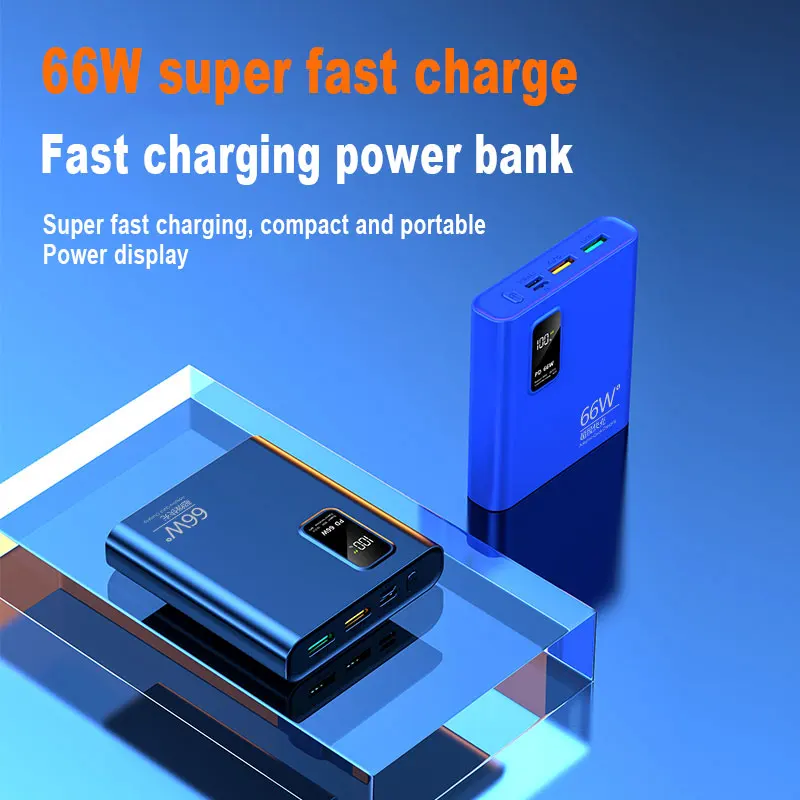 Banco de energía de 66W, batería externa de carga súper rápida de 20000mAh, cargador portátil, pantalla Digital, paquete de batería externa para iPhone Xiaomi