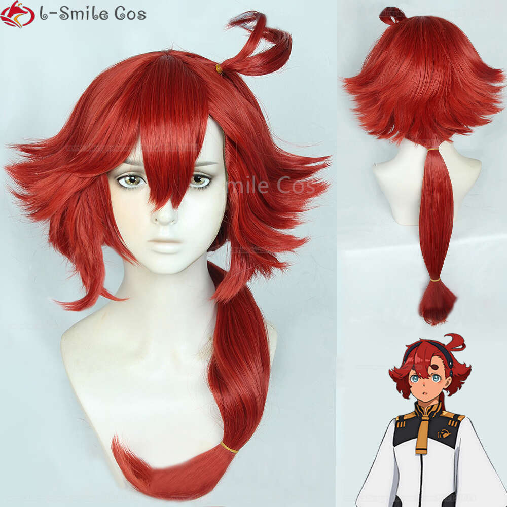 Trajes de catsuit anime terno móvel am: a bruxa de suletta mercury cosplay 60cm longo vermelho resistente ao calor perucas de cabelo + peruca boné