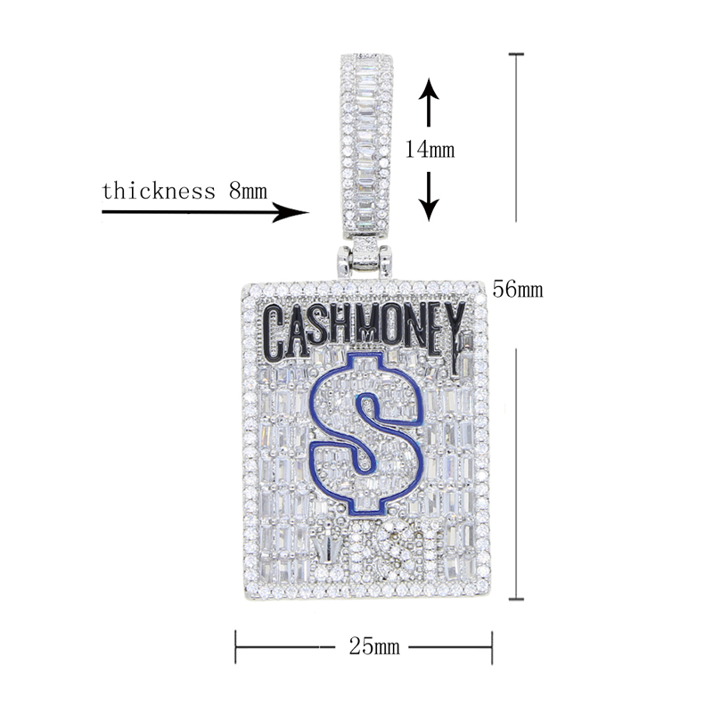 Ny designer emalj Dollar Sign Cash Money Letter Square Charm Pendant Halsband med repkedja hiphop kvinnor män full asfalterad 5a kubik zirkonium boss män gåva smycken