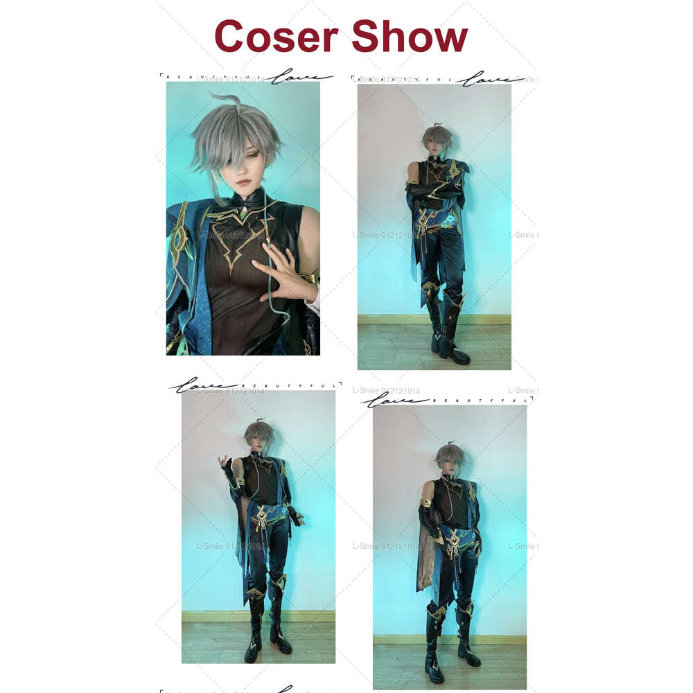 Catsuit Costumes Alhaitham Game Genshin Impact Sumeru Al Haitham Cosplay 30cm Grey Gradient Heat Resistant Hair Wigs + Wig Cap