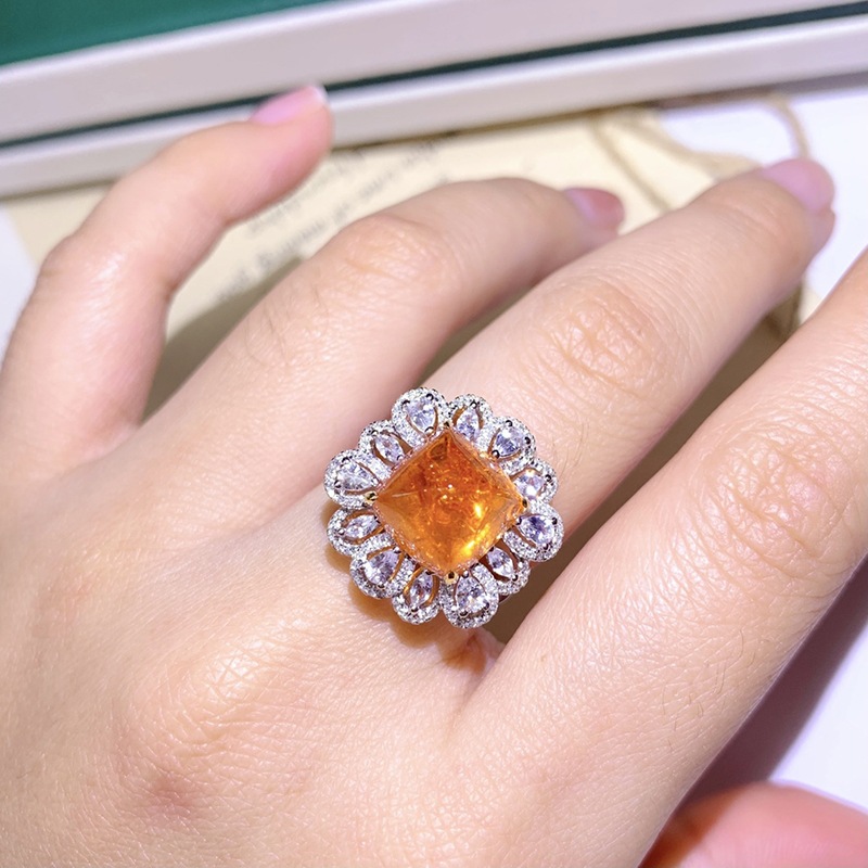Kobiety biżuteria mody pomarańczowa krystaliczna wieża cukru cyrkon Diamond biały złoto otwarty pierścionek dziewczyna na przyjęcie urodzinowe regulowane