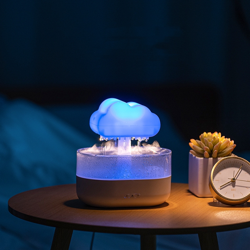 White noise rain humidifier Ultrasonic humidifier colorful mushroom cloud cloud rain drop night light Aromatherapy machine