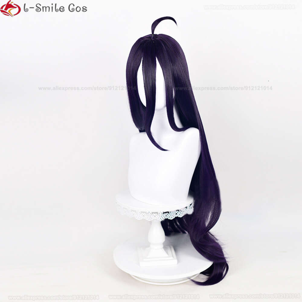 Trajes de catsuit 100cm anime overlord cosplay albedo profundo roxo preto chifres resistente ao calor perucas sintéticas + peruca boné