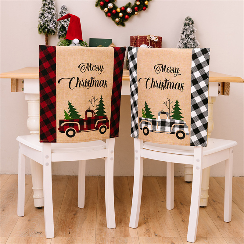 Fodera sedia natalizia Fodere sedie semplici con stampa di lettere auto Fodere sedie di buon Natale Copertine posteriori Natale Capodanno Decorazione della casa