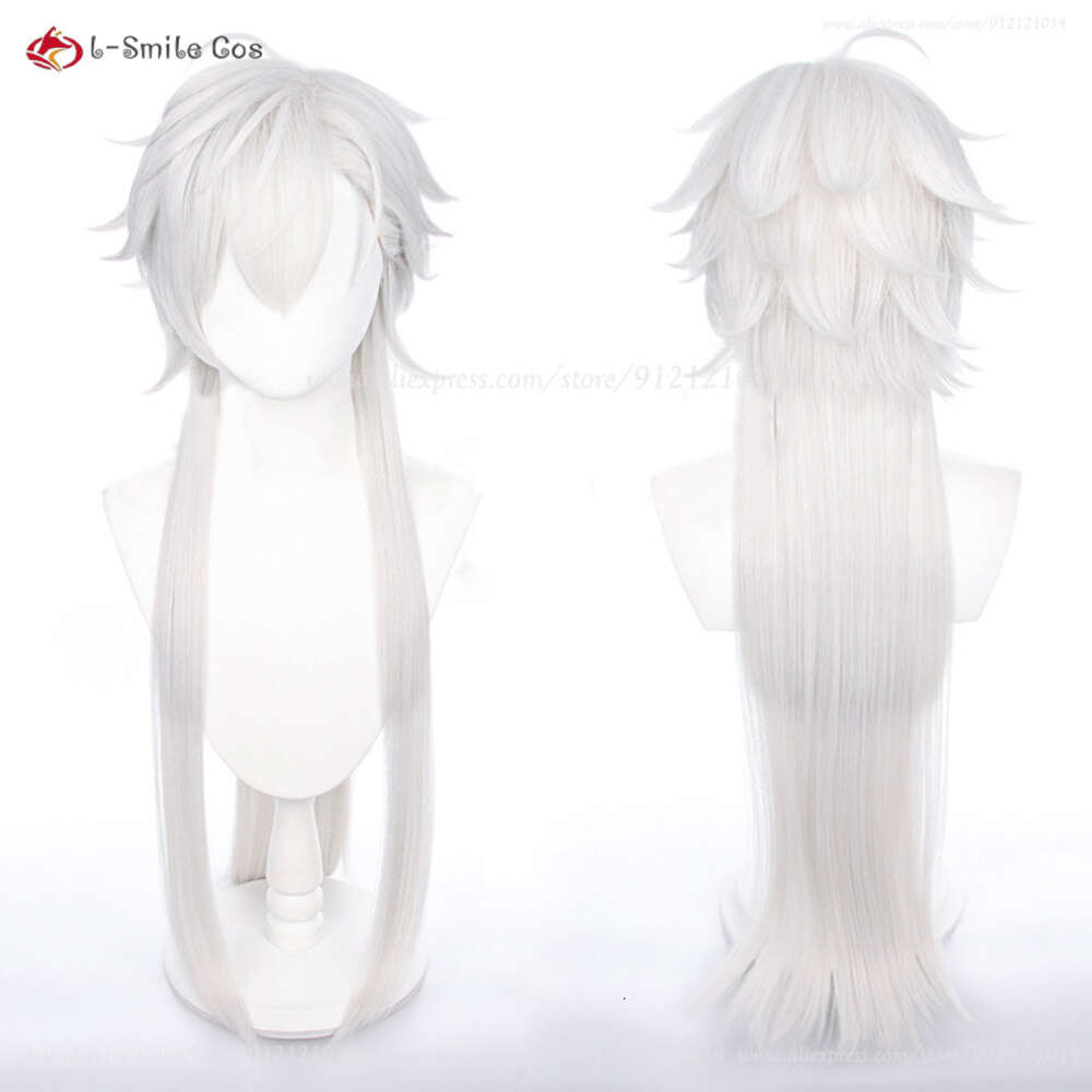 Costumi Catsuit Vtuber Cosplay unisex Sier Grigio Doppia coda di cavallo Femminile Kuzuha Parrucche resistenti al calore capelli + Protezione parrucca