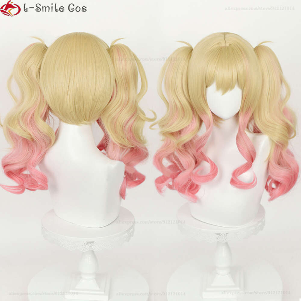 Catsuit Costumes High Quality Tenma Saki Cosplay Long 56cm Gradient Curly Double Ponytails Heat Resistant Synthetic Hair Party Wigs + Wig Cap