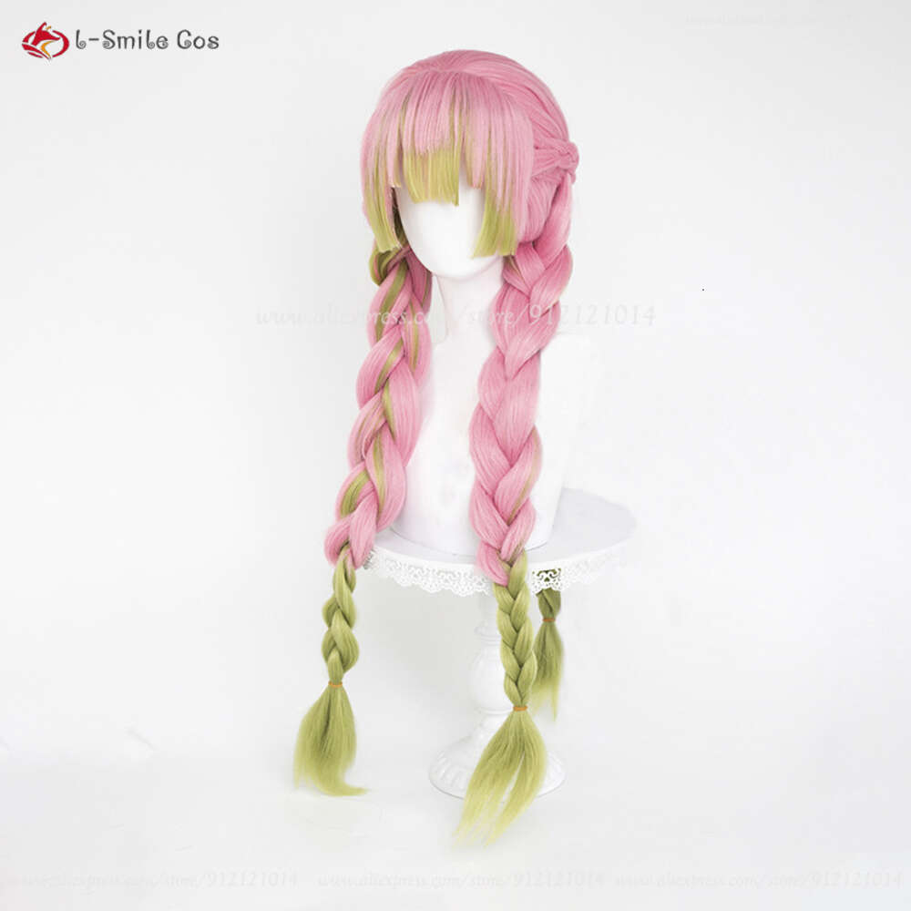 Catsuit Kostuums Cosplay Roze Groen Gradiënt Vlecht Kanroji Mitsuri Anime Pruik Hittebestendige Synthetisch Haar Vrouwen Pruiken