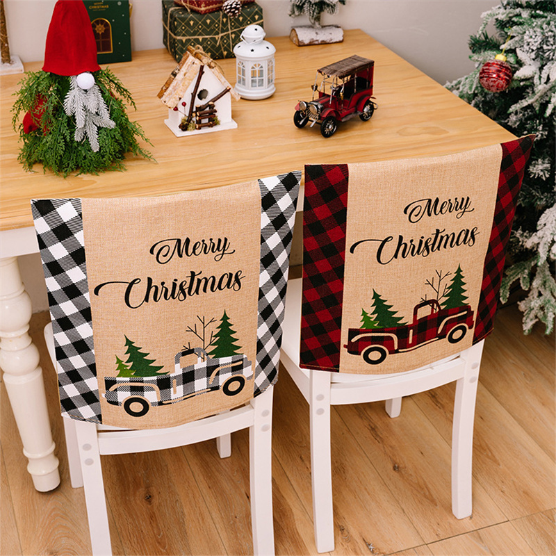 Kerststoelhoes Effen Auto Brief Afdrukken Stoelhoezen Vrolijk Kerstfeest Stoelen Achterkant Kerst Nieuwjaar Woondecoratie