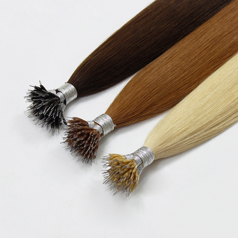 Nano ringer hårförlängning remy mikro pärla hårförlängningar keratin fusion mänskligt hår 100 strängar 100 g svart brun blondin 14-26 tum