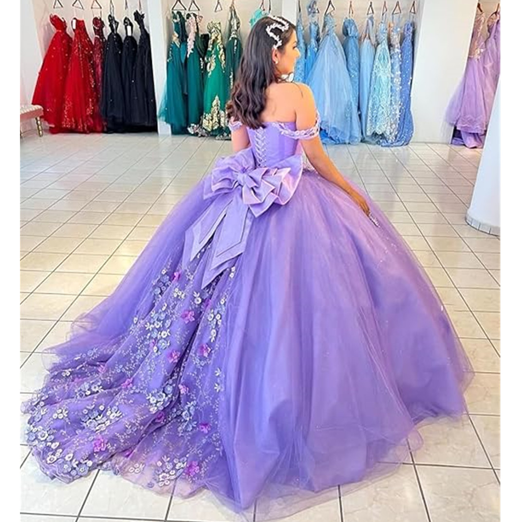 Lavender Off The Shoulder Ball Gown Quinceanera Dress Beaded Birthday Robes De Mariee Appliques Graduation Gown Lace Up Back Vestid