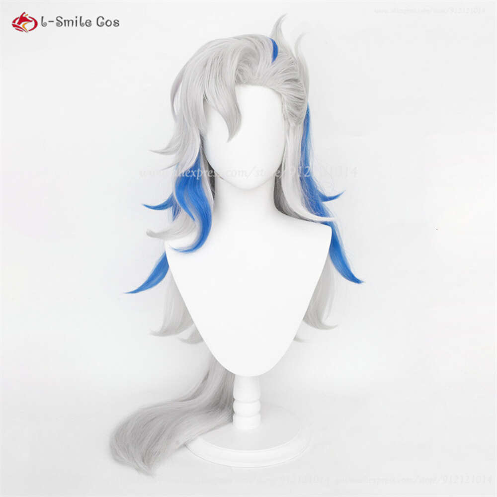 Disfraces de catsuit Genshin Impact Fontaine Neuvillette Cosplay Anime 95 cm de largo Sier Gris Azul Pelo sintético resistente al calor + gorro de peluca