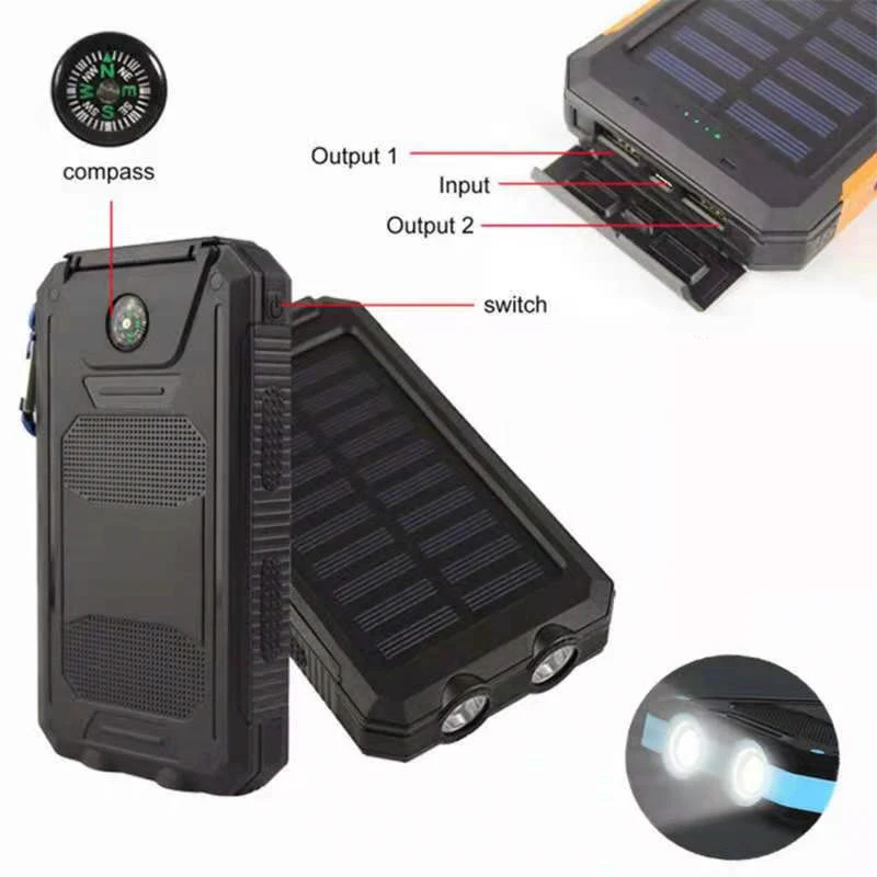 20000mah Solar Power Bank Dual USB Output Portable Externt Battery Pack Powerbank med LED -ljus för iPhone 12 Xiaomi 9 Samsung