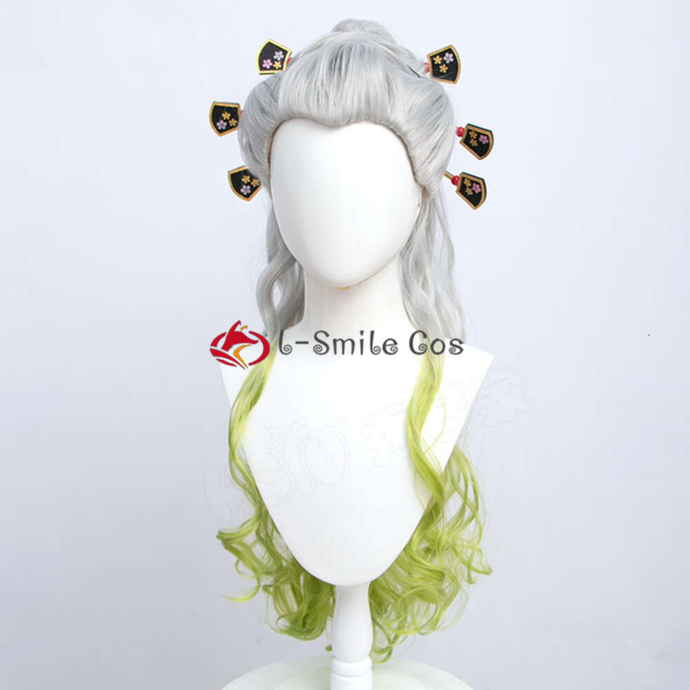 Catsuit trajes anime feminino cosplay sier gradiente verde cruly rabo de cavalo daki resistente ao calor perucas de festa de cabelo sintético + peruca boné