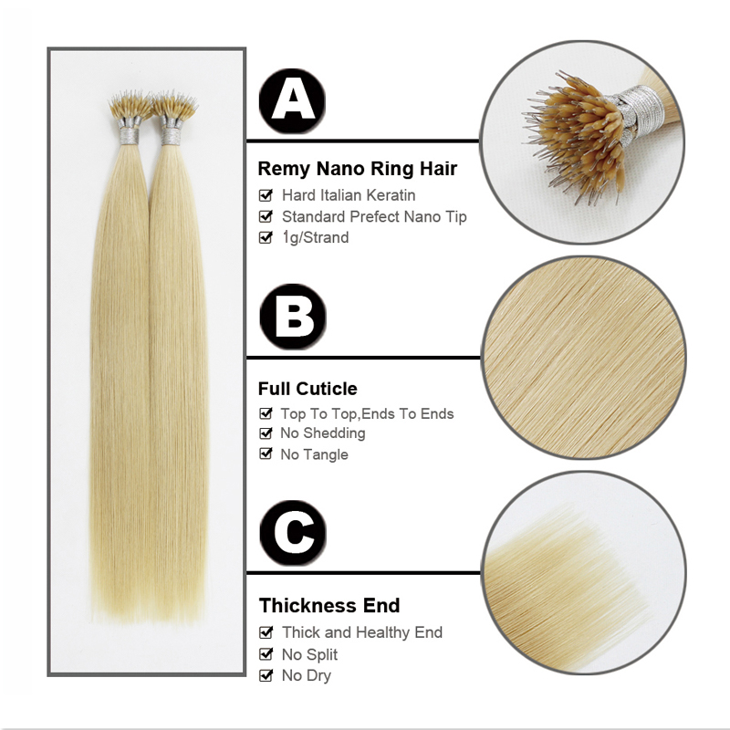 Nano Ringen Haarverlenging Remy Micro Bead Hair Extensions Keratine Fusion Echt haar 100 strengen 100g Zwart Bruin Blond 14-26 inch