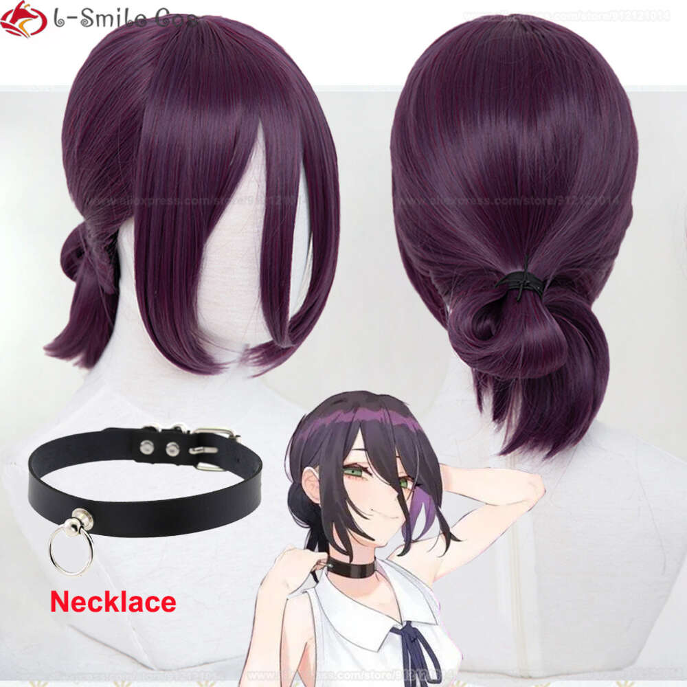 Catsuit Costumes Högkvalitativ Reze Chainsaw Man Bomb Purple Cosplay Anime Heat Resistant Hair Makima Wigs + Wig Cap