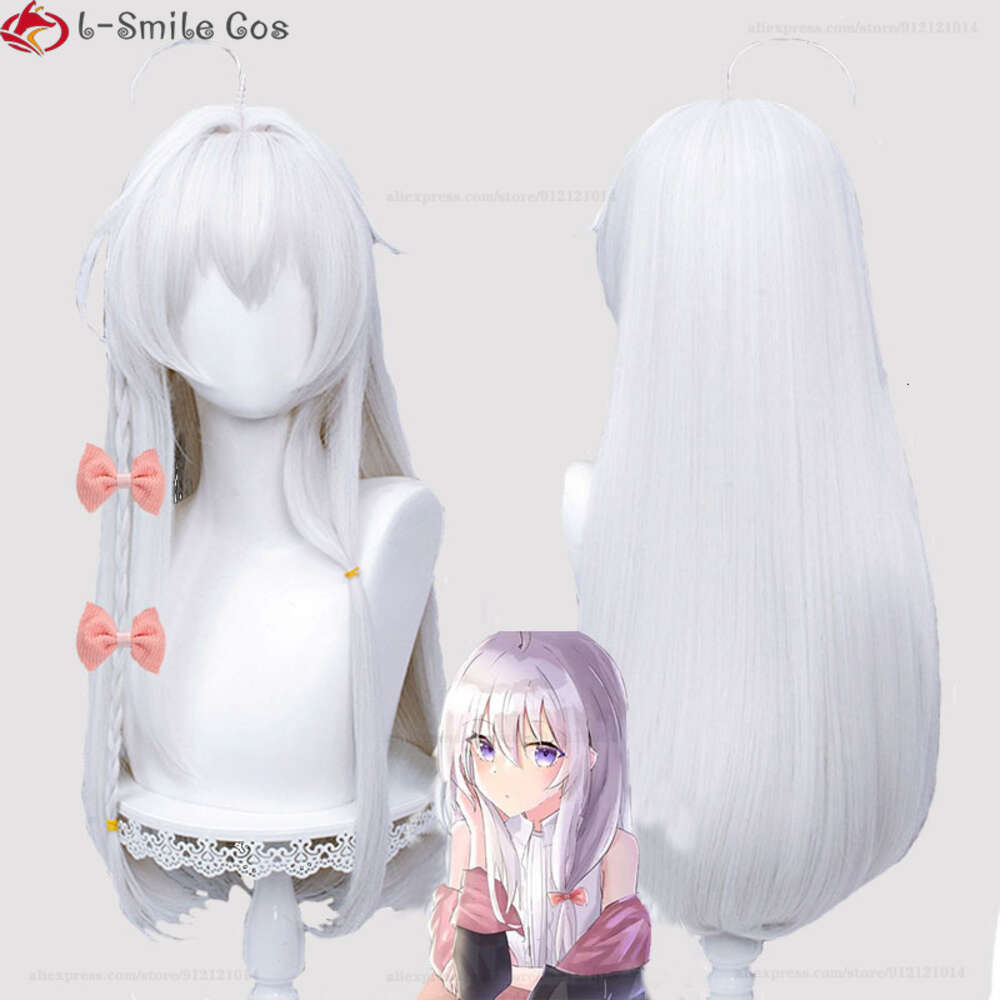 Costumi Catsuit Anime Strega Errante: il Viaggio di Elaina Cosplay Parrucche di Halloween resistenti al calore bianche lunghe 70 cm Sier + Cappellino parrucca