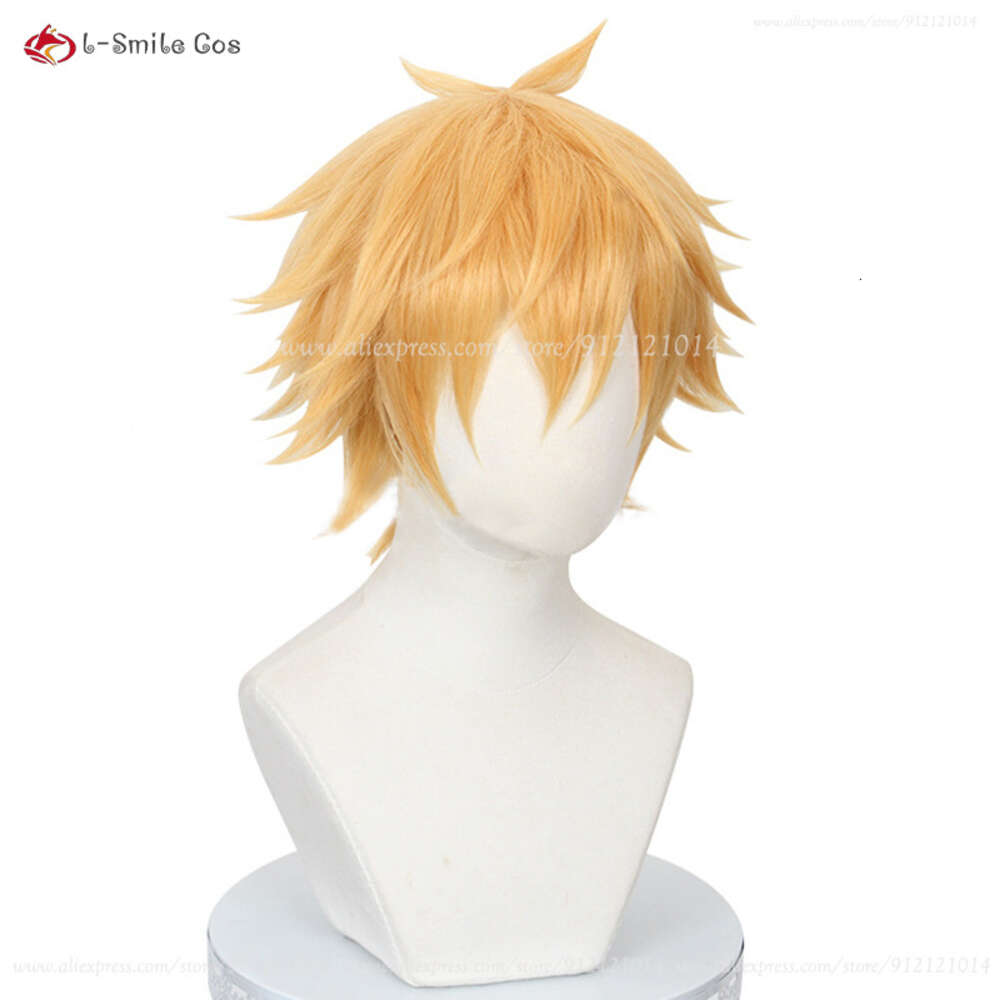 Catsuit Costumes New Anime Chainsaw Man Denji Cosplay Eyes Patch Short Golden Heat Resistant Synthetic Hair Party Wigs + Wig Cap