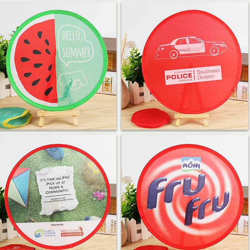 Summer creative polyester folding Nylon Folding Advertising Gift Nylon Frisbee Fan Colorful foldable 30cm can be printed Logo customs Flying Disc with Pouches