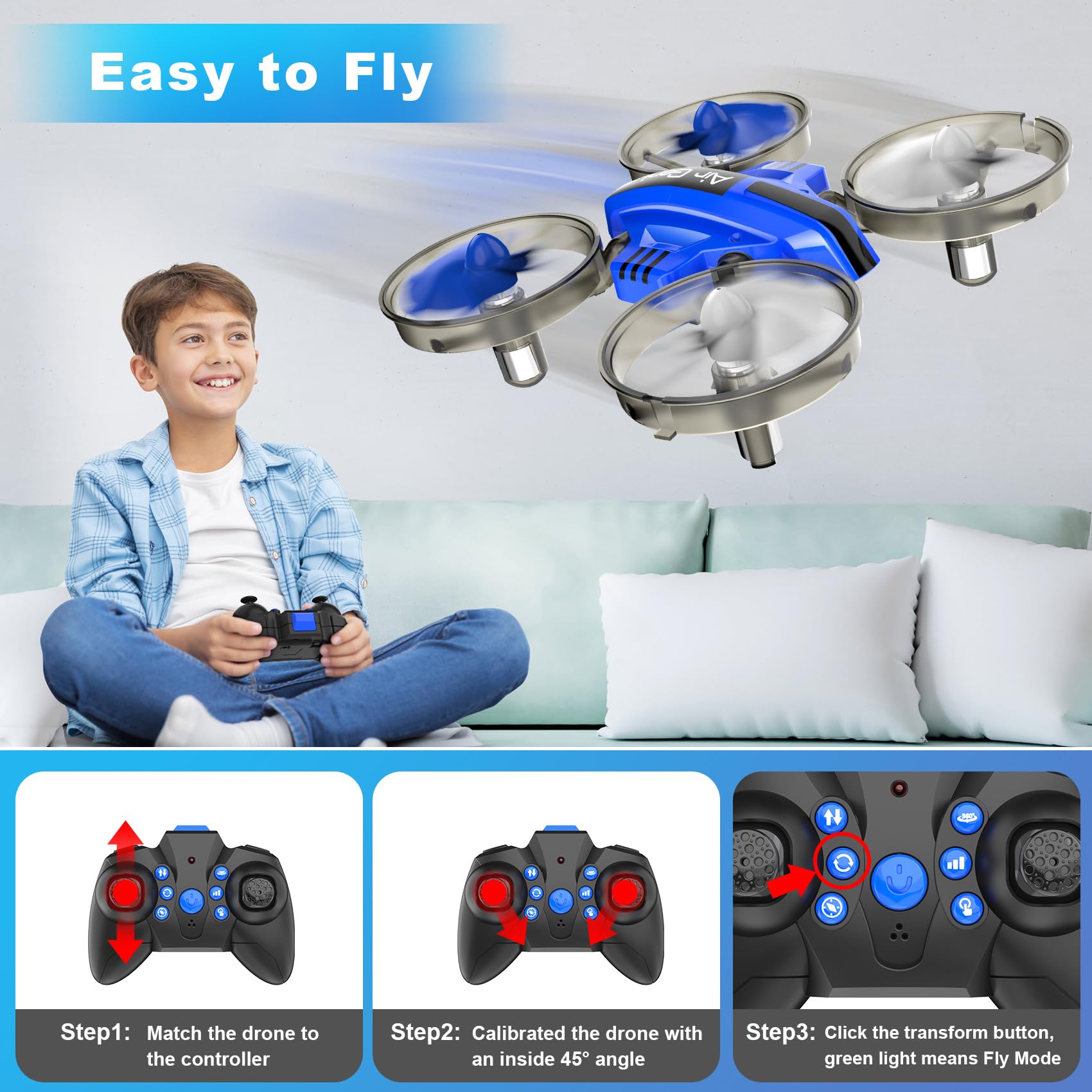 BIOOBICO Mini drone pour enfants de 8 à 12 adultes, drones voitures 2 en 1, jouet avec une clé de décollage, maintien d'altitude, mode sans tête, retournement à 360 °, mode voiture, 2 batteries, cadeau pour enfants