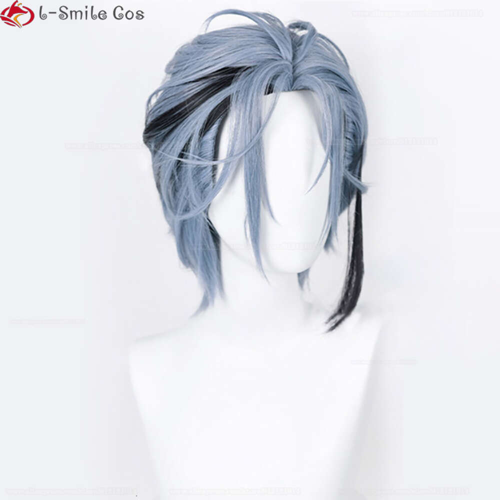 Catsuit-Kostüme Vtuber Nijisanjien EN7 XSOLEIL Haywire Cosplay Hex-Perücken 33 cm kurzes dunkelblaues graues hitzebeständiges Haar + Perückenkappe