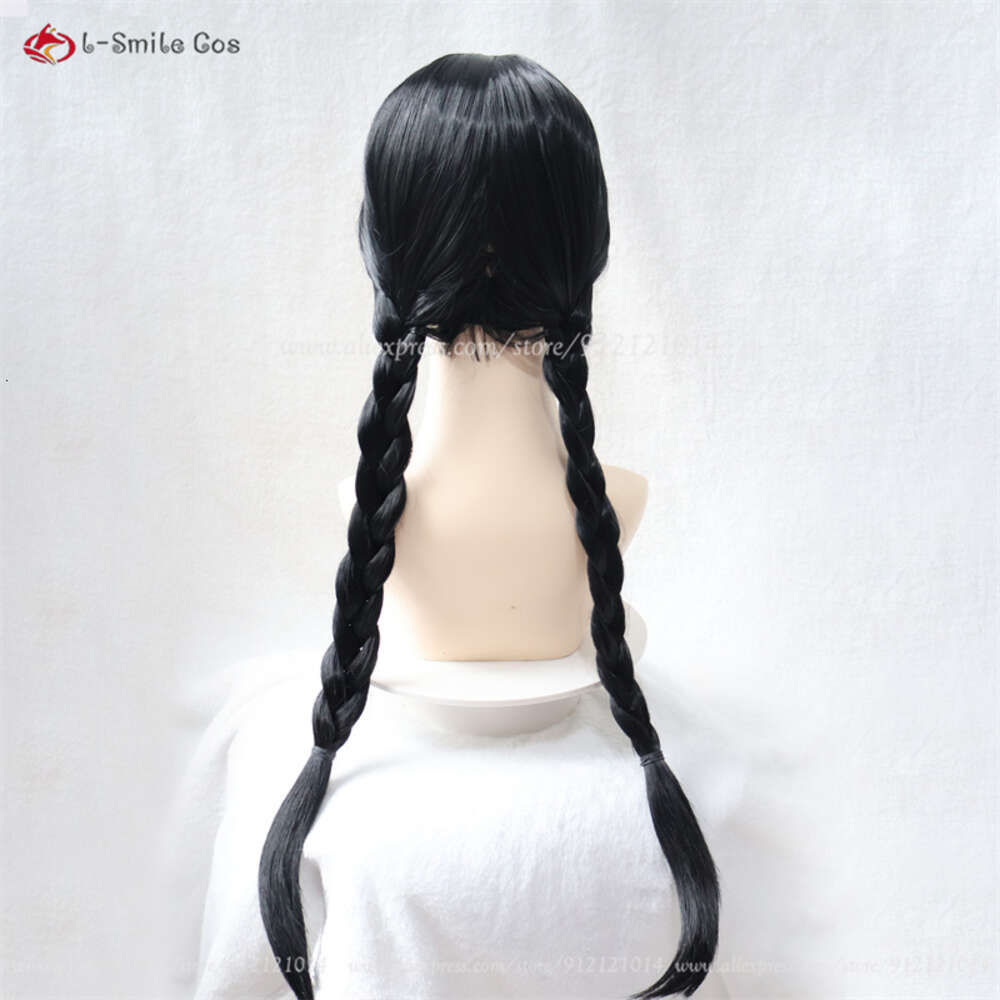 Catsuit Costumes Anime Wednesday Addams Black Flated Halloween Hair Perucas Cosplay Peruki + Wig Cap