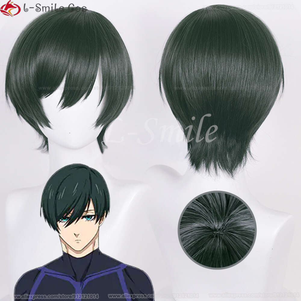 CATSUT -kostymer 30 cm Blue Lock Green Itoshi Rin Heat Motent Hair Party Cosplay Anime Wigs + Wig Cap