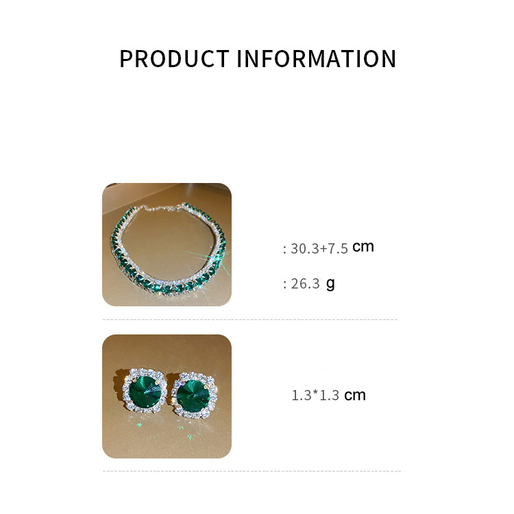 Diamond Emerald Square Oorring ketting van twee stukken trendy en elegante oorbellen Kleine en veelzijdige set voor vrouwen