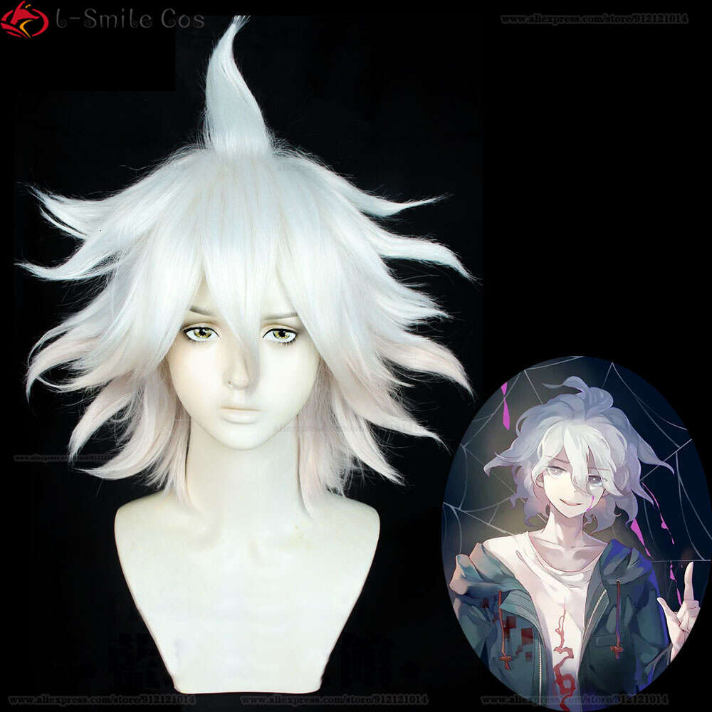 Catsuit Kostuums Anime Danganronpa 2 Cosplay Komaeda Nagito Wit Gradiënt Roze Hittebestendige Synthetisch Haar Pruiken + Pruik Cap