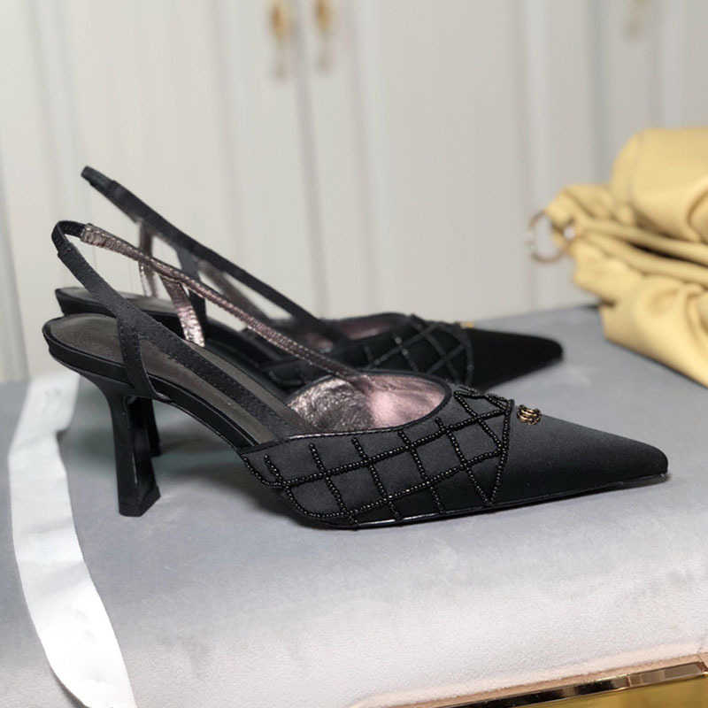 Xiaoxiang Mingyuan/ветер, украшенные бисером Lingge, остроконечные французские туфли на высоком каблуке, новые летние шелковые босоножки на тонком каблуке