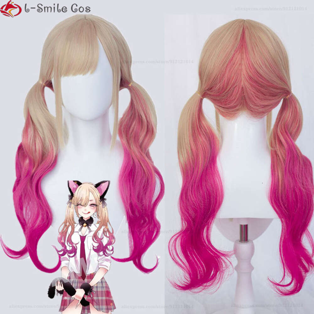 Catsuit Costumes Cosplay Wig Anime My Dress-Up Darling Kitagawa Marin Cat Girl Gold Pink Gradient Long Curly Heat Resistant Wigs