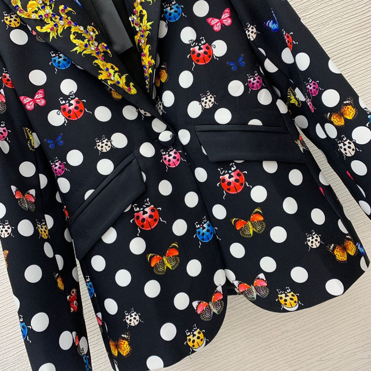 Autunno nero a pois strass pantaloni a due pezzi set manica lunga risvolto con risvolto blazer monopetto top + pantaloni lunghi set abiti a due pezzi B3O24