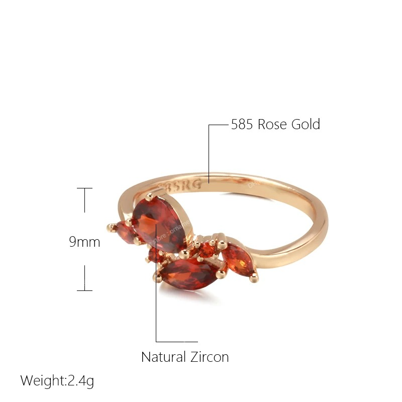 Orange Red Natural Zircon Rings for Women 585 Rose Golden Luxury Bride Wedding Jewelry Party Gift Fashion Jewelryrings Automotive Telefoner Tillbehör Datorer Datorer