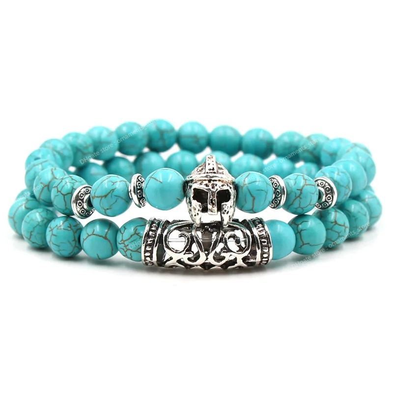 2stsilverfärgad Buddha Head Lava Skeleton Turkoises naturliga stenpärlor för kvinnor män armband set charm armband mode smycken juvelerabracelets