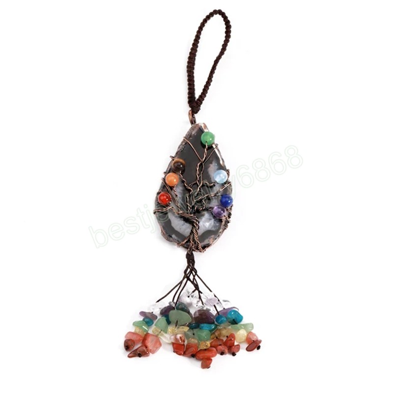 Pendentif de voiture spirituel en pierre précieuse 7 chakras, ornement suspendu de guérison pour la maison, décor d'arbre de vie suspendu