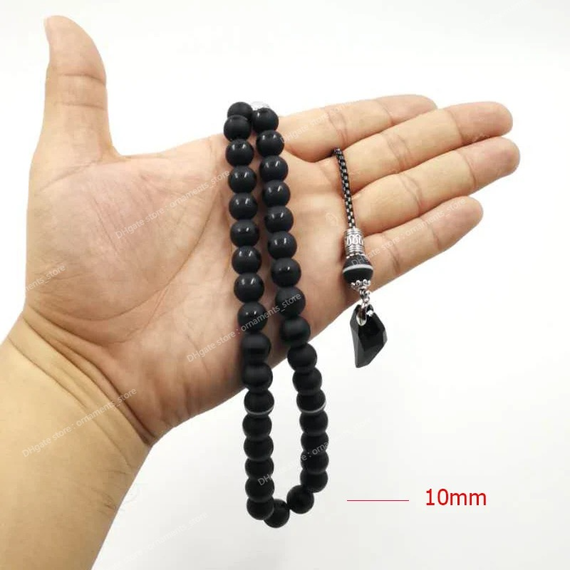 Kristall Tasbih und Achate Quaste Beliebter Stil Schwarzer Kristall Muslimische Gebetsperlen 33 66 99Misbaha Perlen Islam Rosenkranz Islamisches Geschenk ModeschmuckArmbänder schwarz