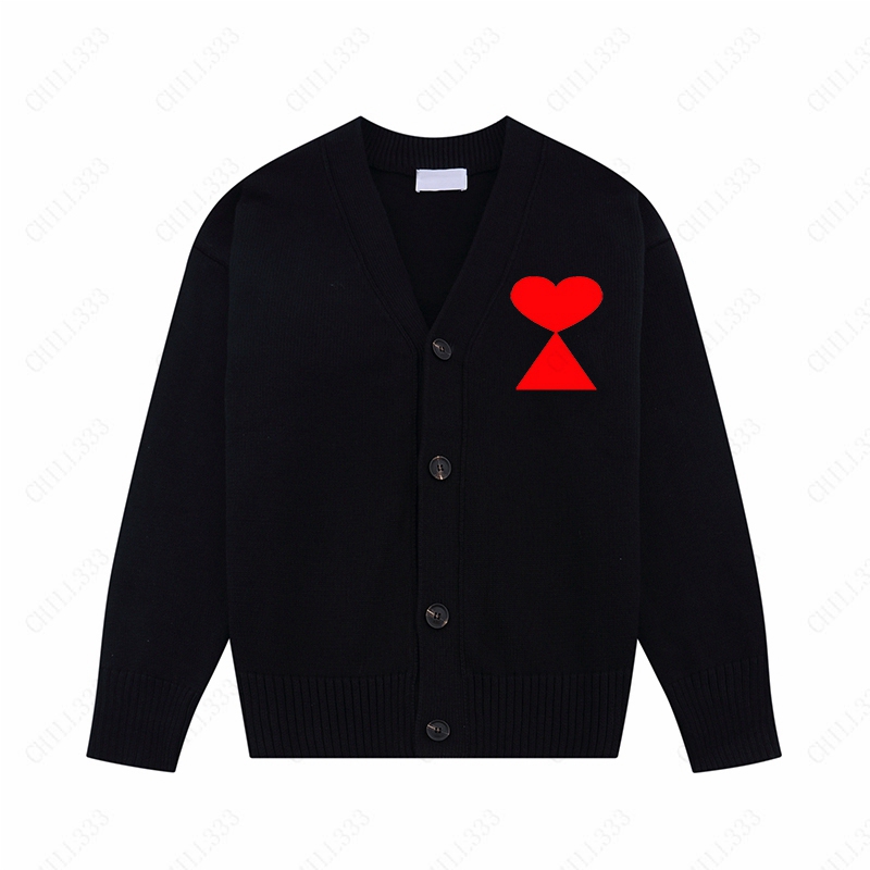 França amis cardigan designer suéter de malha mulheres suéteres homem jumper suéter de alta qualidade 780g pano unissex coração padrão design luxo atacado instock