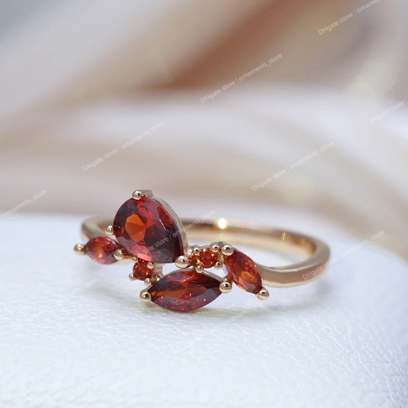 Orange Red Natural Zircon Rings for Women 585 Rose Golden Luxury Bride Wedding Jewelry Party Gift Fashion Jewelryrings Automotive Telefoner Tillbehör Datorer Datorer