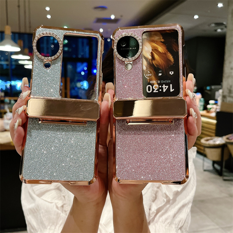 Luxuriöse Vogue-Handyhülle mit glitzernder Beschichtung für Oppo Find N3, klappbar, langlebig, robust, stilvoll, glitzernd, vollständig schützend, weicher Stoßfänger, glänzende Diamant-Scharnierfalte, stoßfest