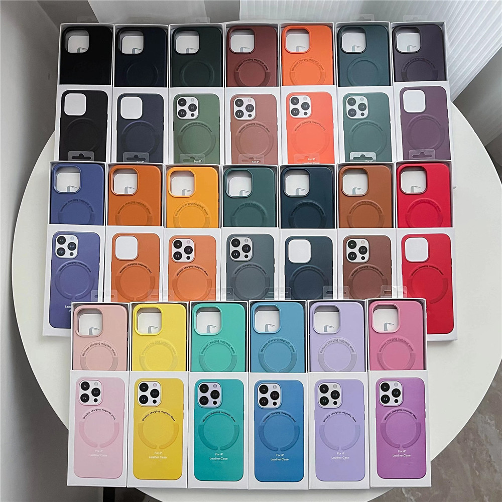 PU Leather Cover Magnetic Sheet Wireless Charging Phone Case for iPhone 15 Pro Max 14 13 12 11 XR With Metal Button individual packing